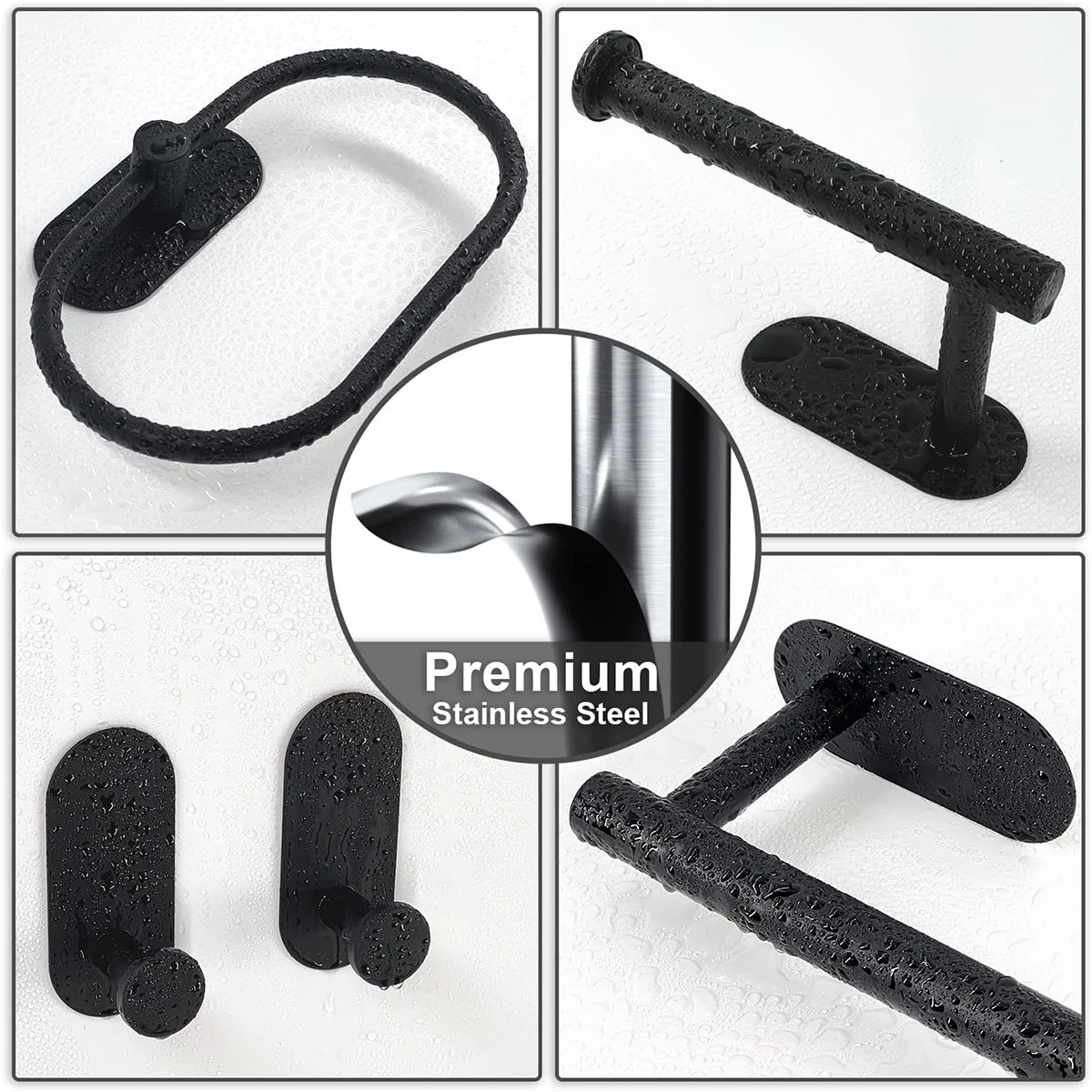Wall Mount Toilet Towel Paper Holder 5PCS/7pcs Adhesive Black Silver Kitchen Roll Paper Stand Hanging Napkin Rack Bathroom Set