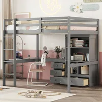Twin Loft Bed. Full Loft Bed with Desk and Storage, Solid Wood Loft Bed with 4 Storage Drawers & 3 Shelves, High  Bed Full 1