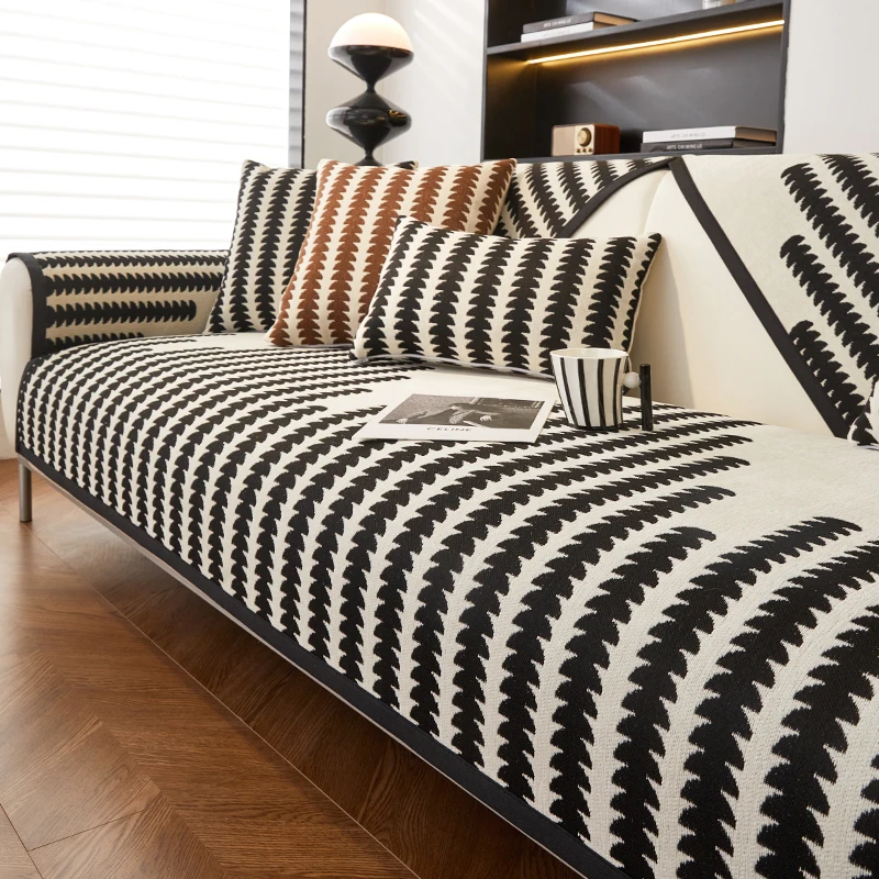 Classic black and white Chenille sofa cover, pet scratch and stain resistant, non slip sofa cushion protection cover, machine wa 4