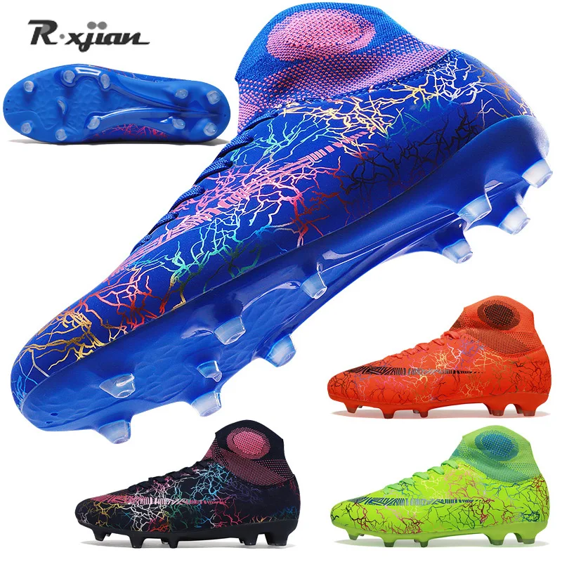 Botas de fútbol para hombre y mujer, Botines altos de color negro plateado con AG/FG, calzado de entrenamiento - AliExpress Deportes y entretenimiento