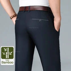 Men's Ultra - Thin Bamboo Fiber Casual Pants - Iron - Free & Anti - Wrinkle Business Trousers - 30 (Navy blue)
