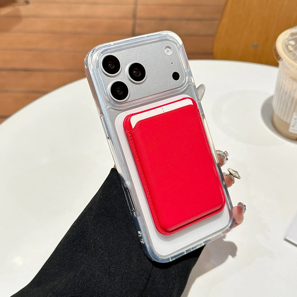 Magnetic Leather Card Holder with Stand and Photo Pocket