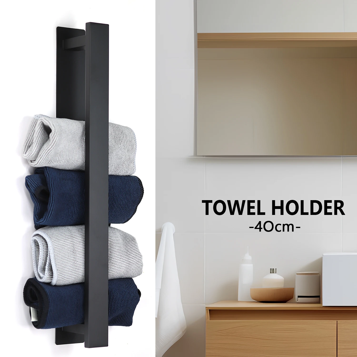 Towel Rack Towel Holder Bathroom Facilities 40cm Towel Rail Self Adhesive Towel Ring Bathroom Holder 304 Stainless Steel Matte Black Wall Mounted Kitchen Storager