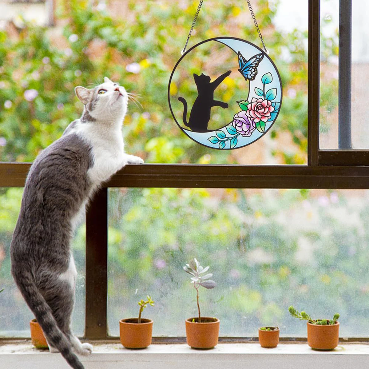 Suncatcher Moon Cat Acrylic Colorful Suncatcher Hanging Decoration Suitable For Bedroom Living Room Terrace Wall Gable Window 5
