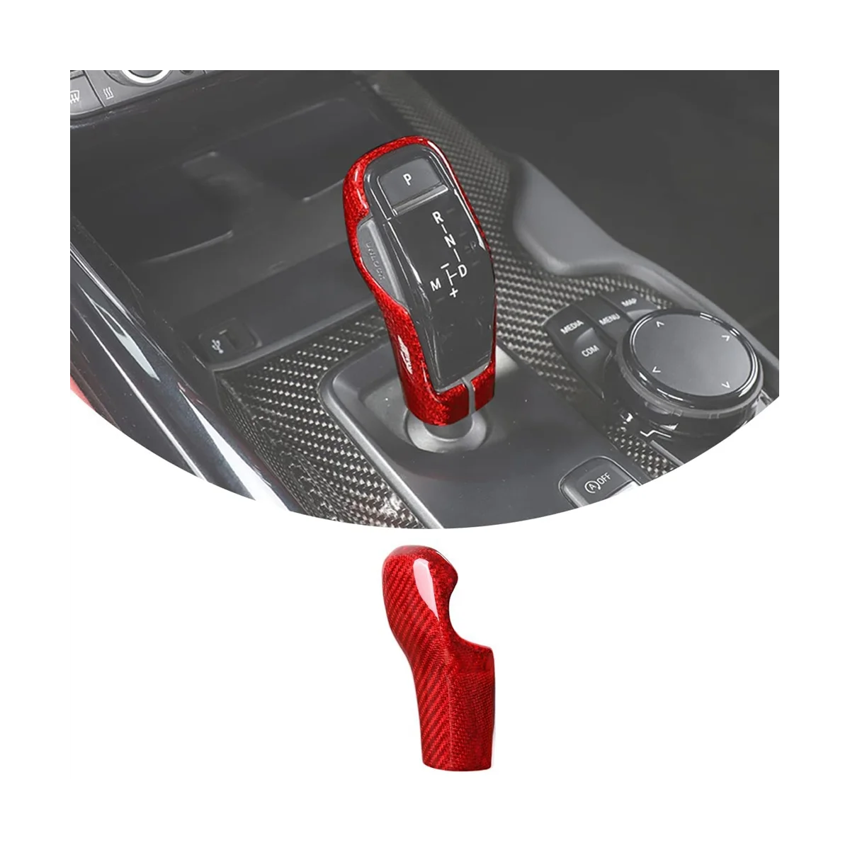 

For Toyota Supra GR A90 A91 MK5 2019-2022 Dry Carbon Fiber Car Gear Shift Head Protective Back Cover ,Carbon Fiber Red