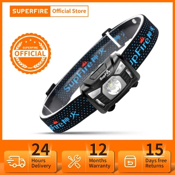SUPERFIRE HL06-A LED 헤드램프 모션 센서 헤드 라이트, AAA 배터리 사용, 방수 헤드램프, 캠핑 하이킹, 레드 라이트