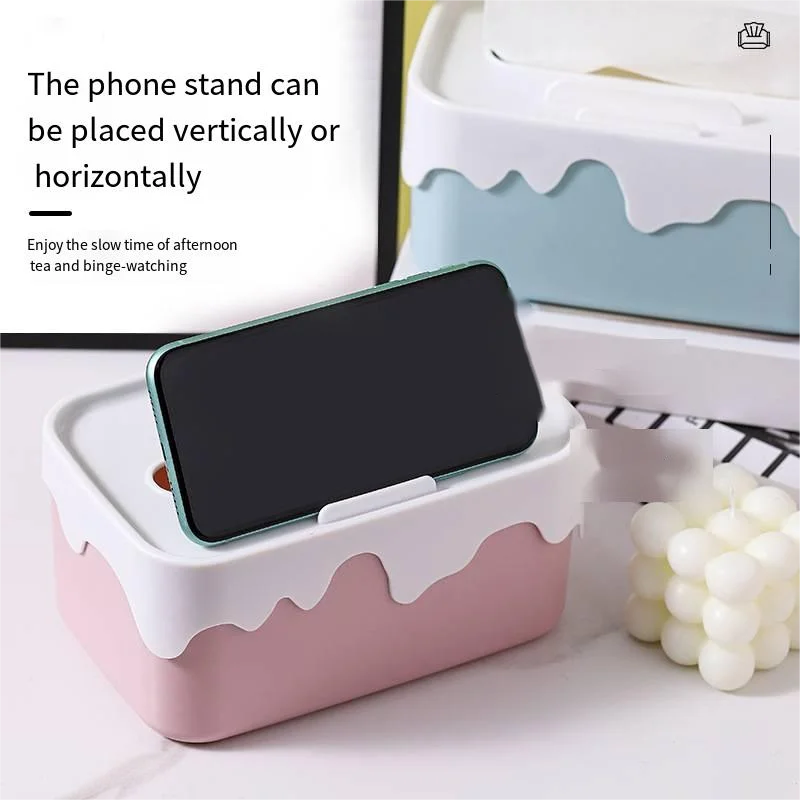 Square Plastic Tissue Box, Home Tissue Container, Car Napkins Holder Case, Kitchen Organizer, Simple and Stylish 3