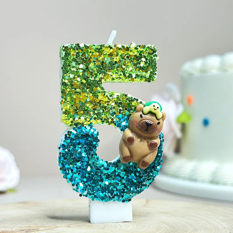 Niedliche Capybara-Kerze Nummer 0-9 Fußball-Kerze Kuchendekoration Capybara Geburtstagsparty für Kinder Babyparty Spielzeug Geschenke – Detail 7