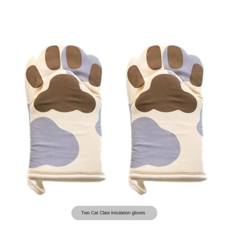 Oven Mitts Non-slip Cotton Cute Cat Paws For Barbecue Cooking Baking Baking Supplies Oven Glove Long Heat Insulation Insulation