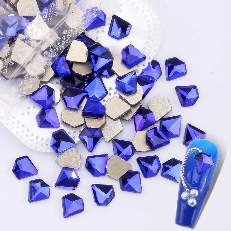 100/500 Stück Saphirblau Boutique Nail Art Strasssteine mit flachem Boden Glaskristall 3D Nageldekoration Mehrere Formen Großhandel – Detail 21