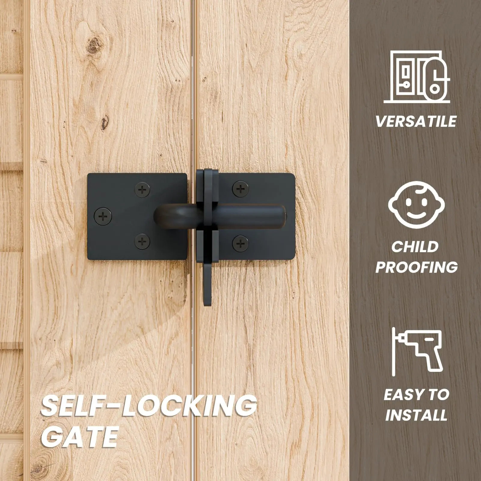 Automatic Gate Latch for Wooden Fence Self Locking Gate Lock Gravity Lever for Wood Fence Gate Door Latches Black door latch