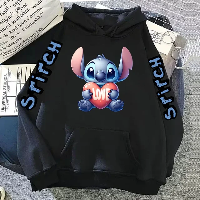 Disney Hoodies Kawaii Ohana Lilo Stitch Sweatshirts Men Women Gothic Cartoon Manga Pullover Boys Girls Teenager Autumn Winter