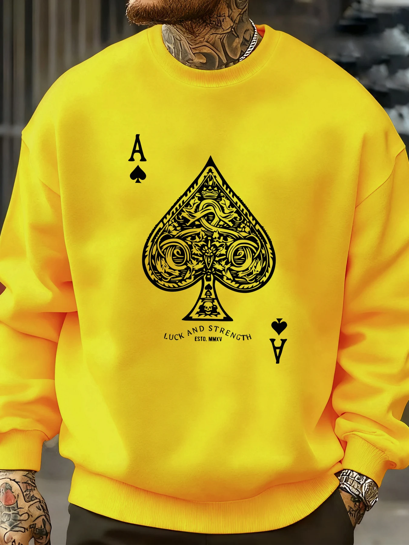 Cartes à jouer Spade A imprimé hommes Streetwear col rond polaire sweat automne mode vêtements surdimensionné confortable pull