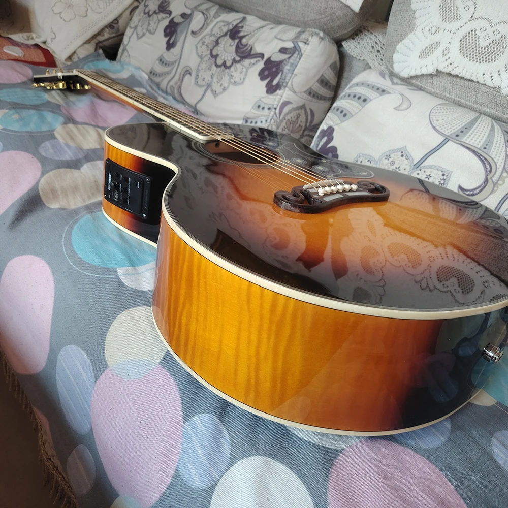 43 inch side rear flame maple top SJ-200BS-E electric box folk electric acoustic guitar in stock ping