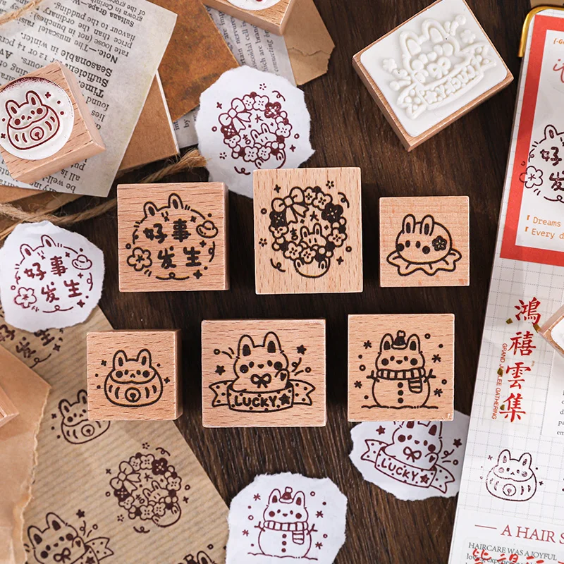 

6pakcs/LOT Small class rabbit in zoo series stamp DIY wooden rubber stamps stationery scrapbooking standard stamp