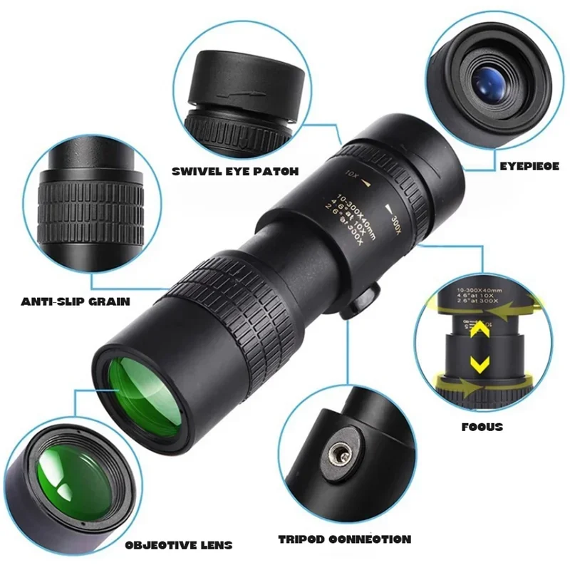 Military Metal 10-300X Zoom HD Powerful Binoculars Long Range Portable High Quality Professional Telescope Monocular for Hunting 6