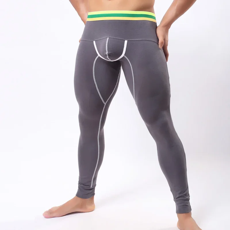 Fashion Thermal Underwear For Men Cotton Long Johns Sexy Low Waist bulge Penis Pouch Men Warm Leggings Home Sleepwear Long Pants 2
