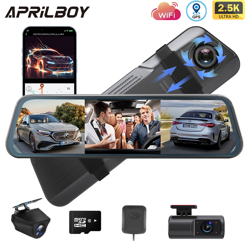 Aprilboy 10ââ 3 Cameras 2.5K Mirro car Dash Cam Rearview Mirror Infrared Night vision loop recording Streaming media WIFI dvrcar