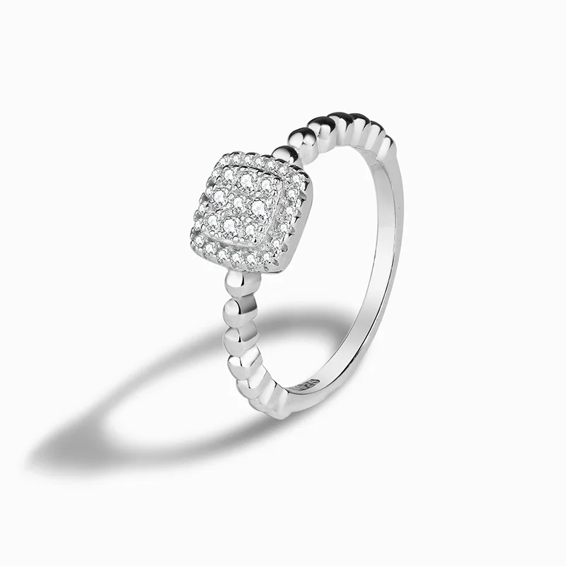 

Sterling Silver S925 White Zircon Square Wave Pattern Jewelry High Quality Light Luxury Fashion Women's Ring