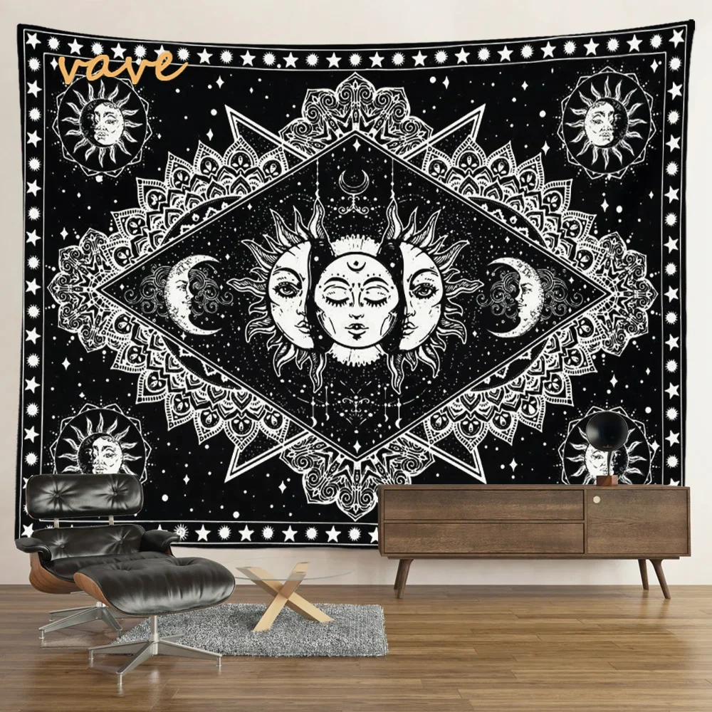 Witchcraft Astrology Mandala Tapestry Black and White Sun Moon Tarot Wall Hanging