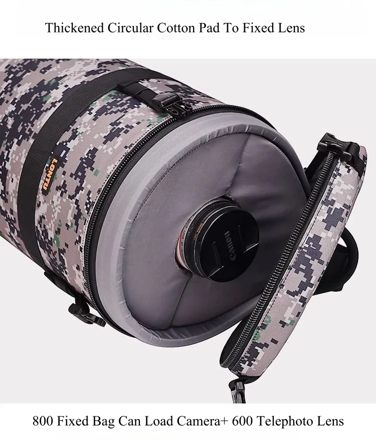 Professionelle 600-Teleobjektivröhre mit fester Brennweite, Fotografie-Einzelschulter-Objektivtasche für Canon/Nikon/Sony/Sigma 800 Prime Lens – Detail 12