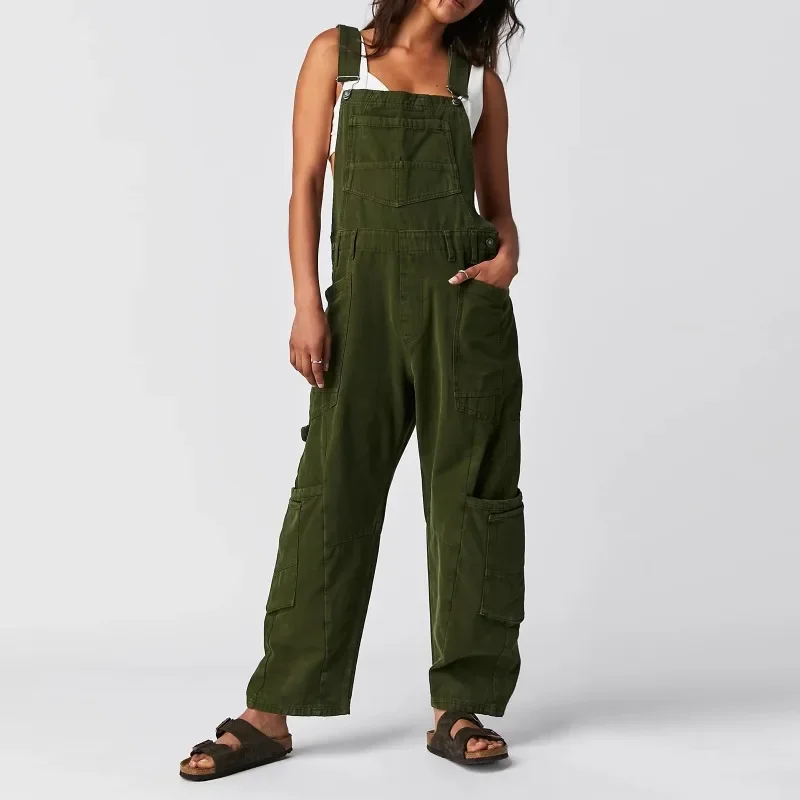 All Season New Women's Denim Jumpsuit with Adjustable Spaghetti Straps for Casual Loose Sleeveless Fashion Wide Leg Straps YDL21