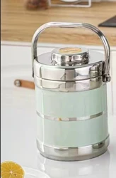 Deluxe Stainless Steel Insulated Lunch Box - 1400ML Durable Food Container (Light green)