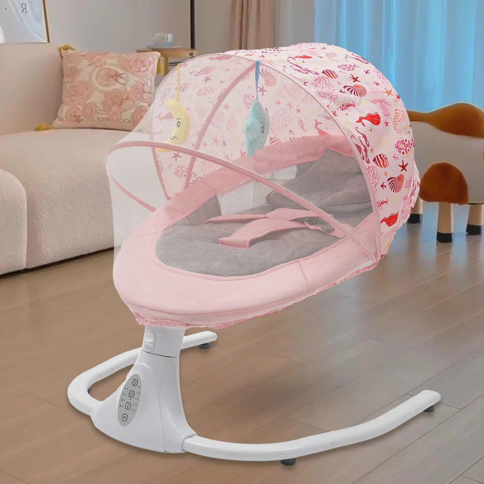 Babywippe mit Bluetooth-Musik, 4 Geschwindigkeiten, Elektrische Babyschaukel mit Fernbedienung, Einstellbare Maximale Tragfähigkeit 18 kg Schaukel – Detail 8