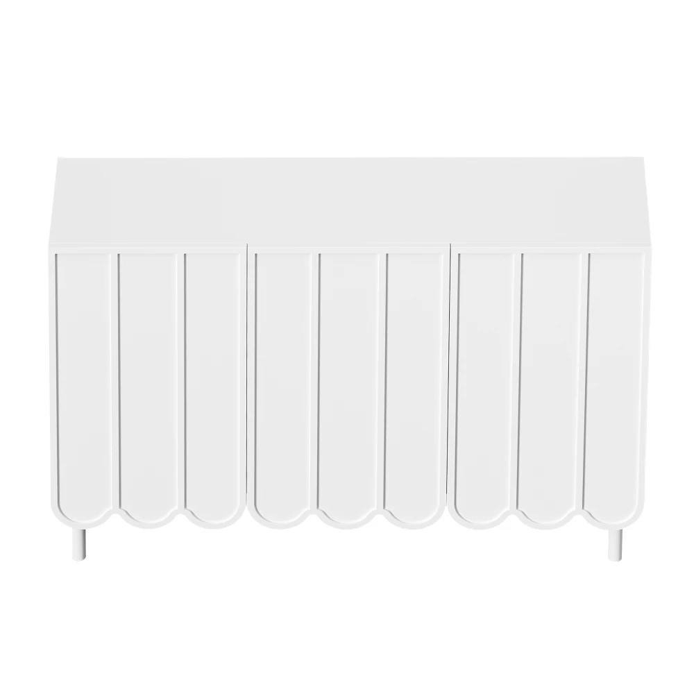 Modernes weißes Sideboard mit Wellpappentüren, grifffrei, verstellbare Regale, Stauraum für Wohnzimmer, Flur, Esszimmer – Detail 23