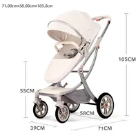 Poussette bébé 2 en 1, landau de luxe, coquille d'œuf bidirectionnelle, panier de couchage pour nouveau-né, cuir PU de paysage haut 4