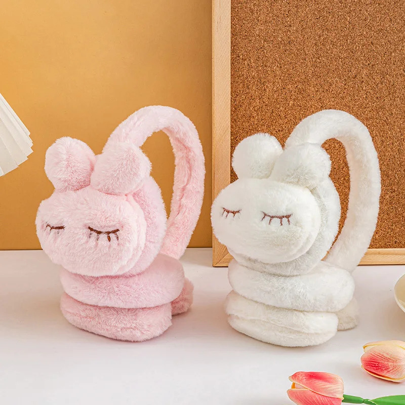 Thickened Plush Cartoon Rabbit Earmuffs Cute Solid Color Winter Warm Earmuffs Girls Children Protective Ear Warm 귀마개