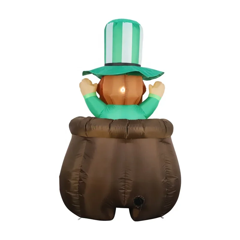 St Patricks Day Inflatables Golden leprechauns up and down in clover jars Inflatable Build-in LED Lights Yard Home Decoration