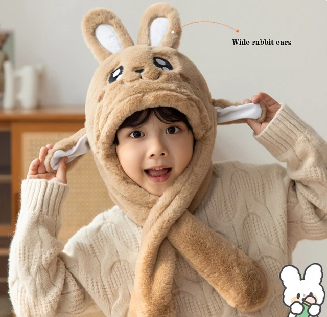 cagoules bonnet oreille qui bouge bonnet lapin oreilles bougent bonnet  blanc Chapeau d'hiver pour enfants, chapeau de protection pour les oreilles  chaudes et mobiles, en peluche, résistant au froid, avec oreillettes 