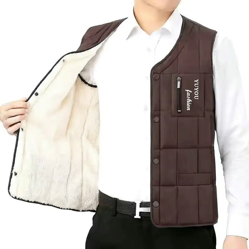 Fashion Men Down Cotton Thicken Fleece Coats Vests Autumn Winter New Streetwear Casual Male Clothes Warm Slim Sleeveless Jackets