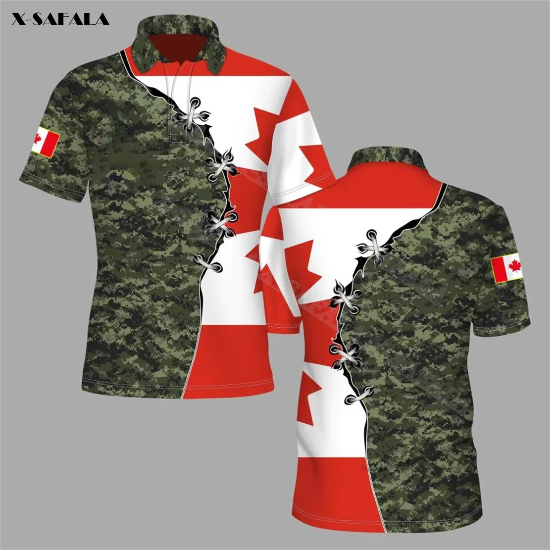 

Canada Flag Camo Veteran Army 3D Print Men Polo Shirt Collar Short Sleeve Street Wear Casual Tee Tops Anti-shrink High Quality