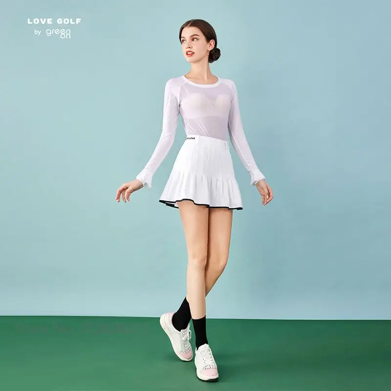 Love Golf Women Sun Protected Bottoming Shirt Long-sleeved Elastic Golf T-shirt Ice Silk Cooling Tops UV-proof Dry Fit Clothing,women golf polo shirt