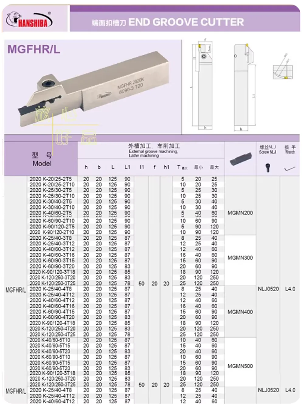 Schneidklingenhalter für Drehmaschinen 20mm MGFHL MGFHR2020K20/25-2T5 – Zubehör für Bogenfräsmaschinen im Baustoffhandel – Detail 1