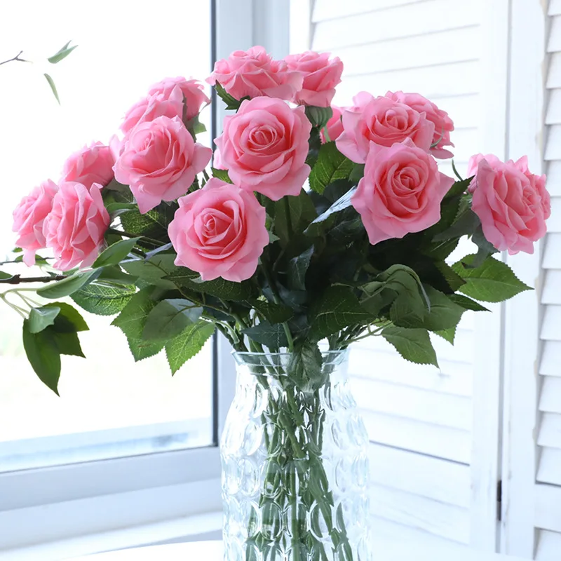 

1pc Beautiful Pink Silk Artificial Rose Flowers Wedding Home Table Decor Long Bouquet Fake Plant Valentine's Day Presents