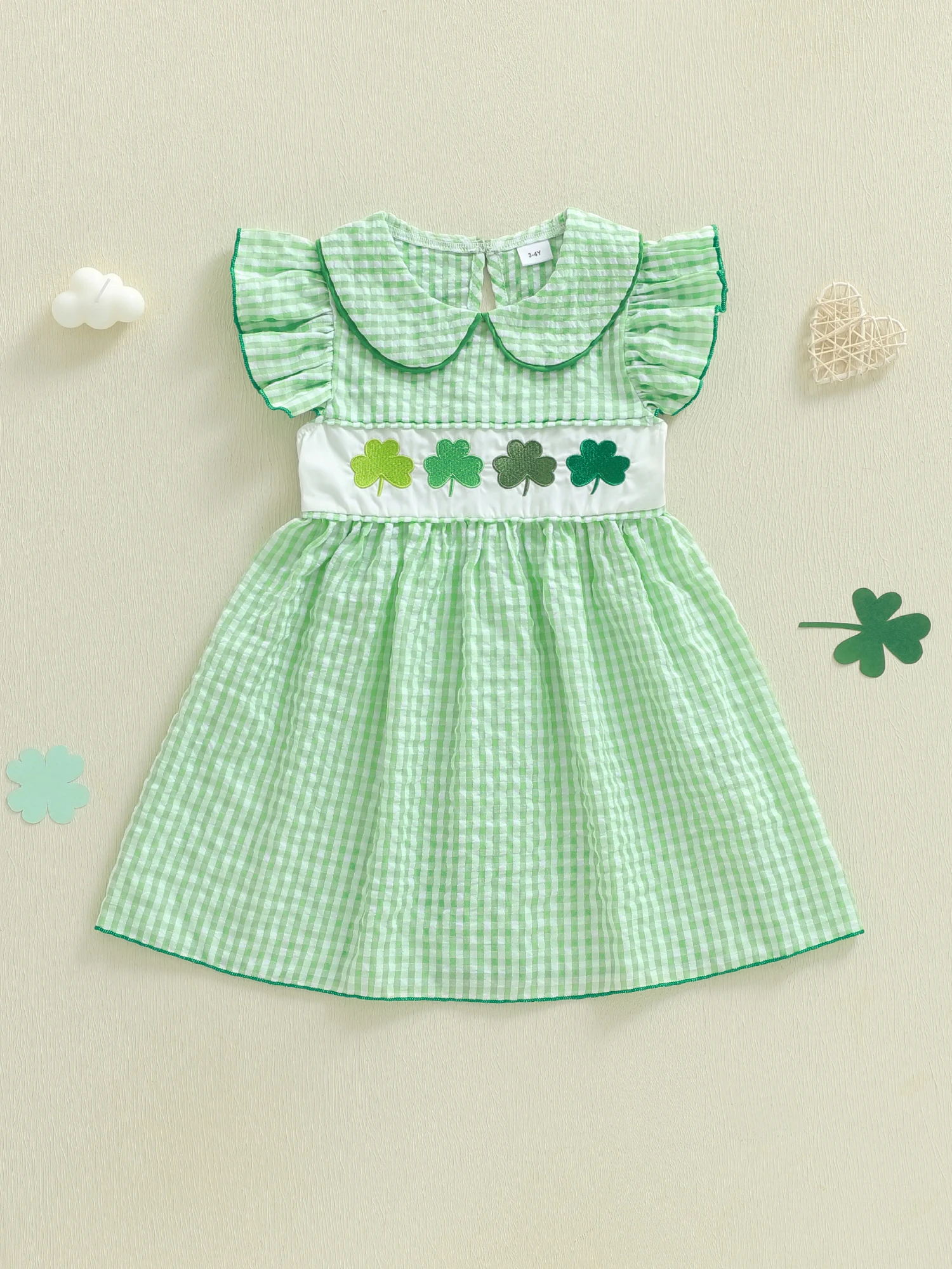 Adorable Toddler Girl Summer Dress with Flutter Sleeves Sweetheart Neckline and Floral Embroidery on Gingham Print - Perfect