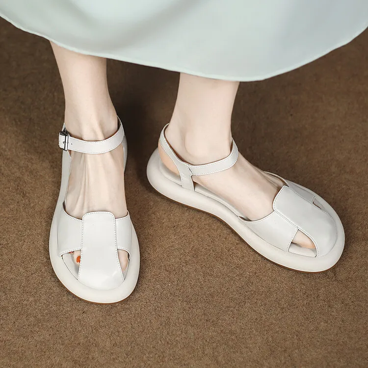 

Platform Flats Women White Sandals Closed Toe Casual Summer Beach Stilettos Soft Thick Sole Grey Leisure Sandalias Feminios