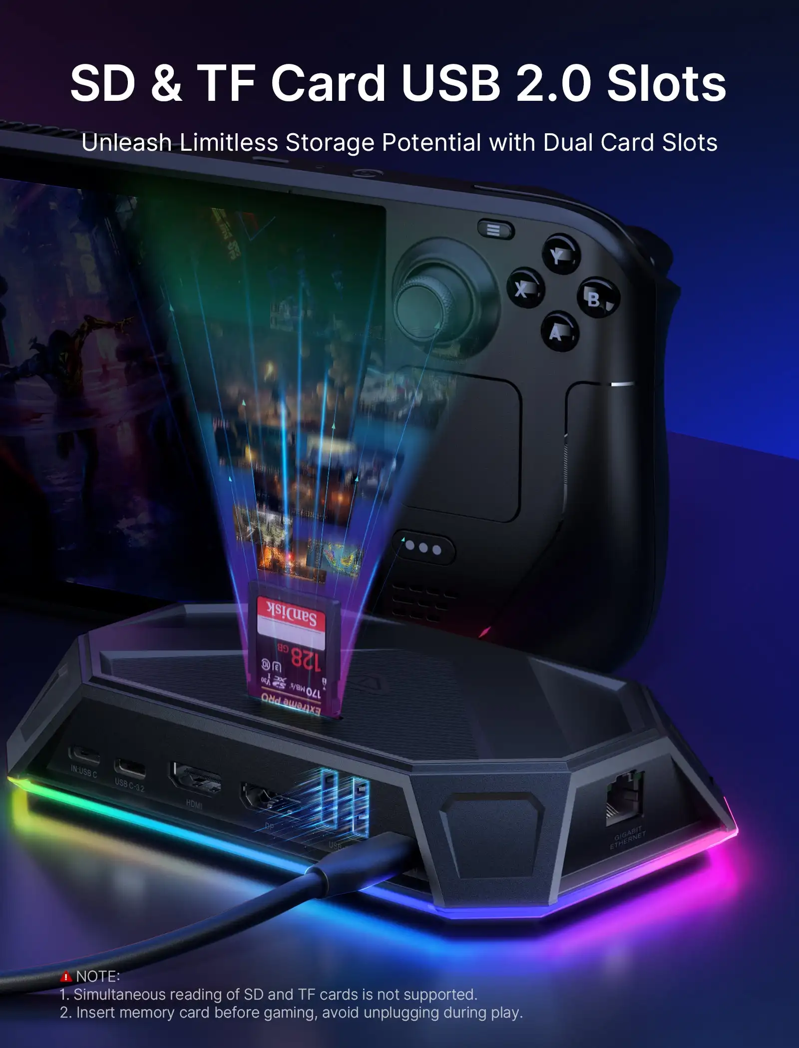 RGB Docking Station for Steam Deck, 8 in 1 Steam Deck Dock with HDMI 2.0 4K@120Hz for Valve Steam Deck RGB Dock Accessories 6