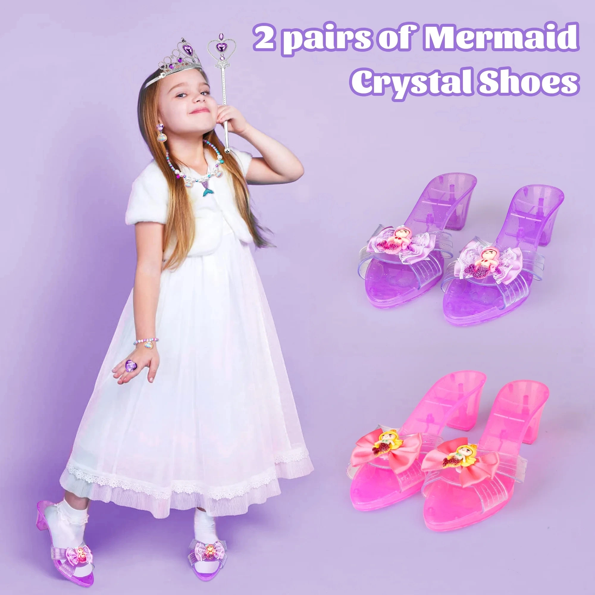 Girl Princess Toy, Dress Up Toy Set for Little Girls, Jewelry, Crown and Shoes, Princess Pretend Play Toy Gift For 2 3 4 5 6 4