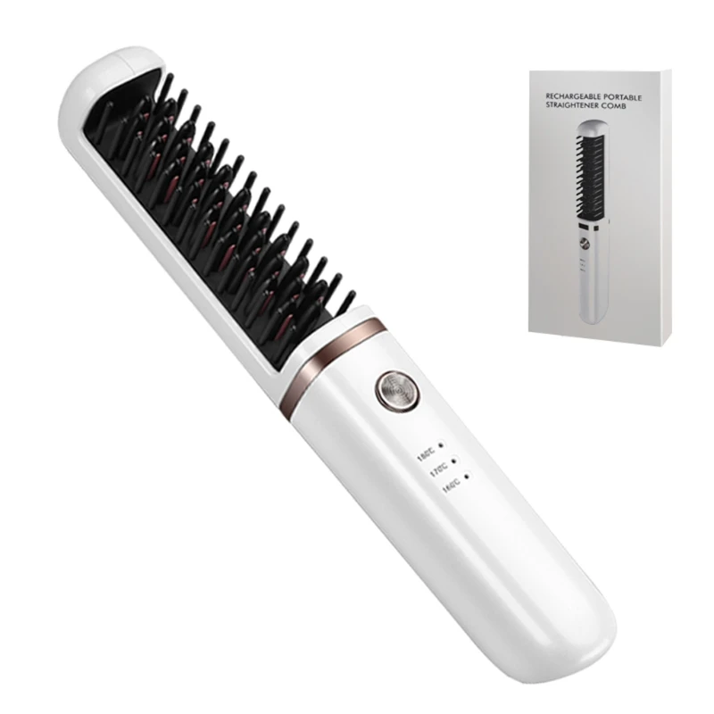 

Cordless Hair Hot Air Brush Comb Salon Negative Ionic Straightener & Curler