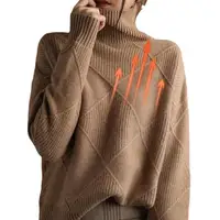 Turtleneck Sweater Long-Sleeve High Neck Sweater Loose Solid Color Knit Pullover Tops For Women Autumn Winter 1