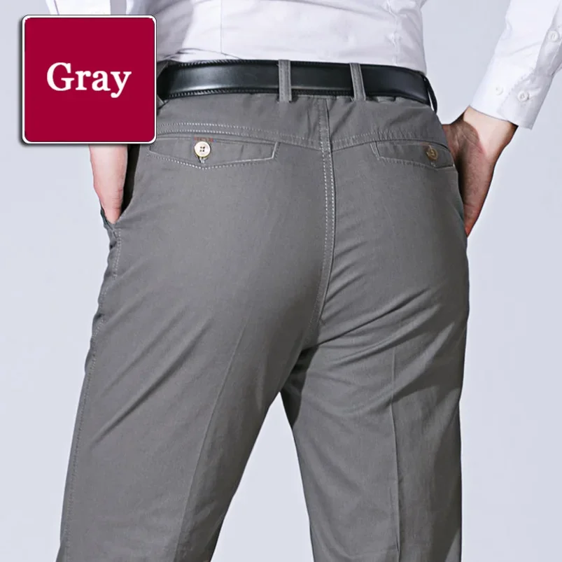 Classic Casual Men Cotton Pants Summer Stretch Comfortable Elastic Straight Trousers cotton work pants men casual pants