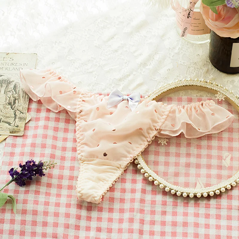 1Pcs Sexy Thong Low Waist Bow Decoration Pleated Lace Woman Girl Comfortable Soft Panties Breathable Underwear Lingerie