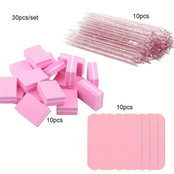 Nail Art Essentials Kit - 30 - Piece Pink Set with Disposable Mini Nail Files, Buffer Pads & Sticks (10 pieces each)