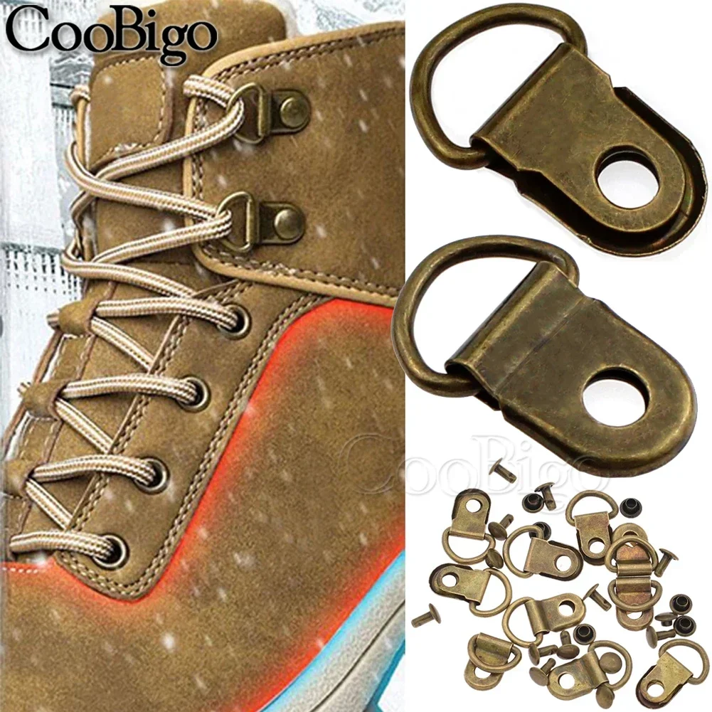 D Ring Rivet Hangers 3/8" D-Rings With Studs 50Sets For Shoes Boots Picture Frame Leather Hand Bag Strap DIY Craft Accessories