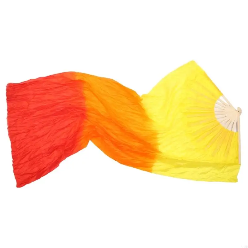 652F Lightweight Faux Silk Belly Dance Fan Veils Flexible Dance Fan Bamboo Long Dancing for Performances & Trainings