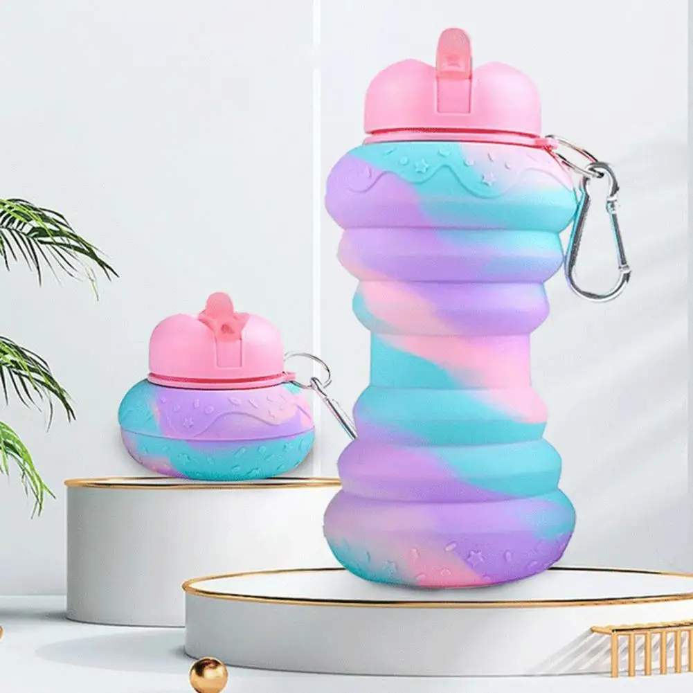 600ML Silicone Sport Bottle Foldable Food-grade Drinking Water Bottle Leak-proof Portable Water Cup Outdoor Sports